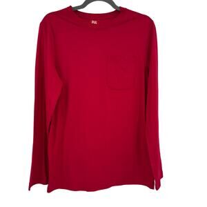 Macy's Mens Crew Neck Long Sleeve Pajama Tee T Shirt Cotton Blend Red Small